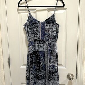 Maxi sheer navy blue summer dress women’s size small with mini slip attached